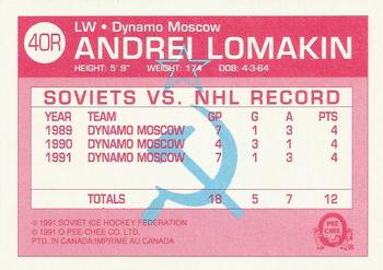 1991-92 O-Pee-Chee - Sharks & Russians Inserts #40R Andrei Lomakin Back