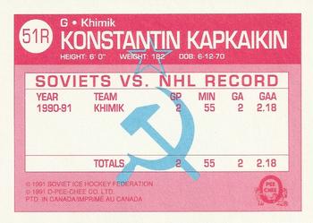 1991-92 O-Pee-Chee - Sharks & Russians Inserts #51R Konstantin Kapkaikin Back