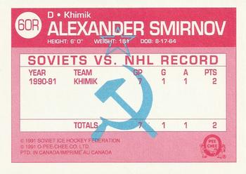 1991-92 O-Pee-Chee - Sharks & Russians Inserts #60R Alexander Smirnov Back