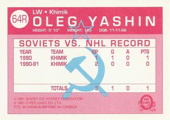 1991-92 O-Pee-Chee - Sharks & Russians Inserts #64R Oleg Yashin Back