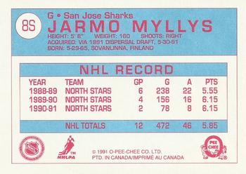 1991-92 O-Pee-Chee - Sharks & Russians Inserts #8S Jarmo Myllys Back