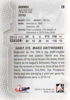 2013-14 In The Game Heroes and Prospects #28 Darnell Nurse Back