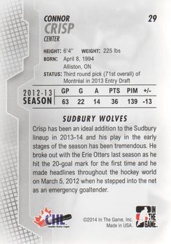 2013-14 In The Game Heroes and Prospects #29 Connor Crisp Back
