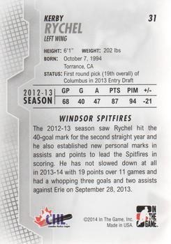 2013-14 In The Game Heroes and Prospects #31 Kerby Rychel Back