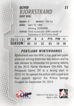 2013-14 In The Game Heroes and Prospects #51 Oliver Bjorkstrand Back