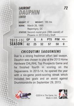 2013-14 In The Game Heroes and Prospects #72 Laurent Dauphin Back