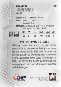 2013-14 In The Game Heroes and Prospects #90 Brandon Whitney Back