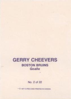 1977-78 O-Pee-Chee - Glossy Inserts (Square Corners) #2 Gerry Cheevers Back