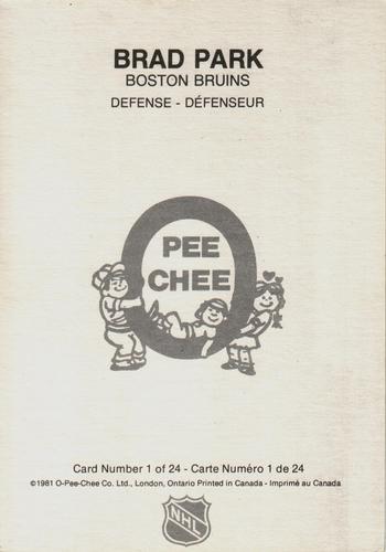 1980-81 O-Pee-Chee Super #1 Brad Park Back