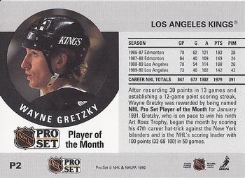 1990-91 Pro Set - Player of the Month #P2 Wayne Gretzky Back