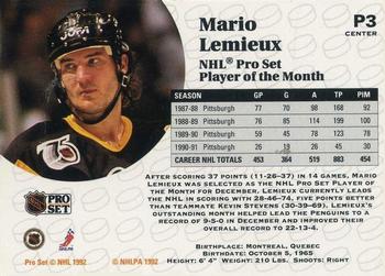 1991-92 Pro Set - Player of the Month #P3 Mario Lemieux Back