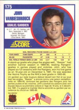 1990-91 Score Canadian #175 John Vanbiesbrouck Back
