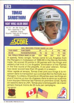1990-91 Score Canadian #183 Tomas Sandstrom Back