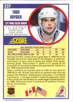 1990-91 Score Canadian #237 Todd Krygier Back