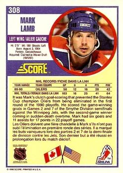 1990-91 Score Canadian #308 Mark Lamb Back