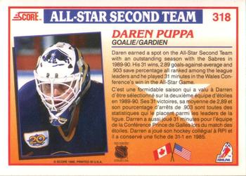 1990-91 Score Canadian #318 Daren Puppa Back