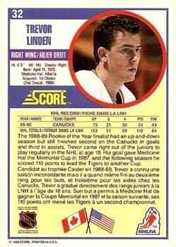 1990-91 Score Canadian #32 Trevor Linden Back