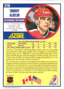 1990-91 Score Canadian #378 Tommy Albelin Back