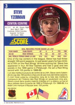 1990-91 Score Canadian #3 Steve Yzerman Back