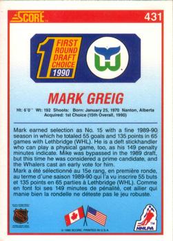 1990-91 Score Canadian #431 Mark Greig Back
