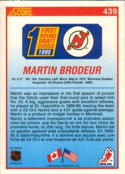 1990-91 Score Canadian #439 Martin Brodeur Back