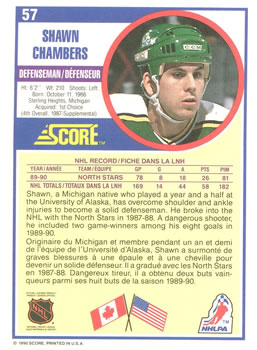 1990-91 Score Canadian #57 Shawn Chambers Back