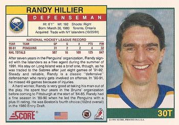 1991-92 Score Rookie and Traded #30T Randy Hillier Back