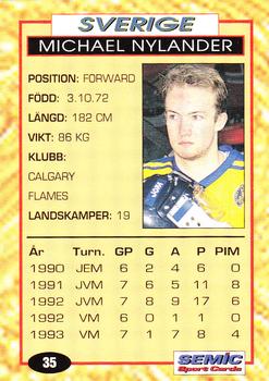 1995 Semic Globe VM (Swedish) #35 Michael Nylander Back