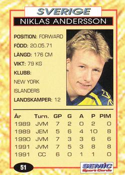 1995 Semic Globe VM (Swedish) #51 Niklas Andersson Back