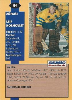 1995 Semic Globe VM (Swedish) #64 Leif Holmqvist Back