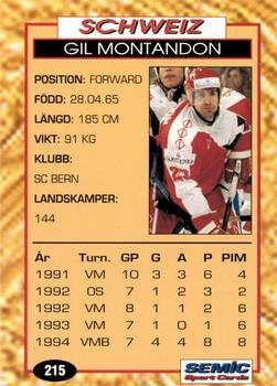 1995 Semic Globe VM (Swedish) #215 Gil Montandon Back