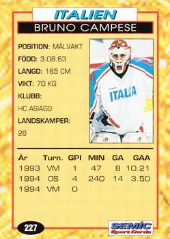 1995 Semic Globe VM (Swedish) #227 Bruno Campese Back
