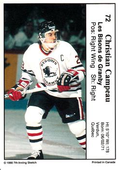 1990-91 7th Inning Sketch QMJHL #72 Christian Campeau Back