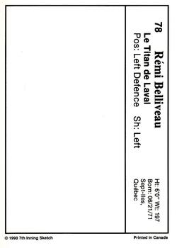 1990-91 7th Inning Sketch QMJHL #78 Remi Belliveau Back