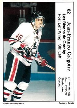 1990-91 7th Inning Sketch QMJHL #82 Jean-Franco Gregoire Back