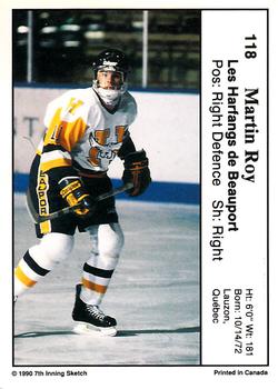 1990-91 7th Inning Sketch QMJHL #118 Martin Roy Back