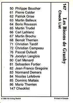 1990-91 7th Inning Sketch QMJHL #147 Granby Bisons Back