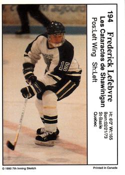 1990-91 7th Inning Sketch QMJHL #194 Frederick Lefebvre Back