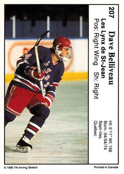 1990-91 7th Inning Sketch QMJHL #207 Dave Belliveau Back