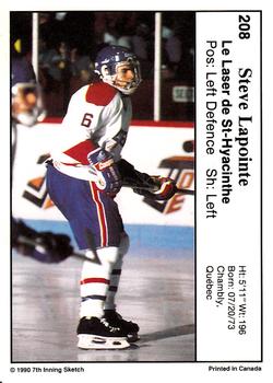 1990-91 7th Inning Sketch QMJHL #208 Steve Lapointe Back