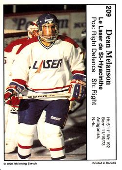 1990-91 7th Inning Sketch QMJHL #209 Dean Melanson Back