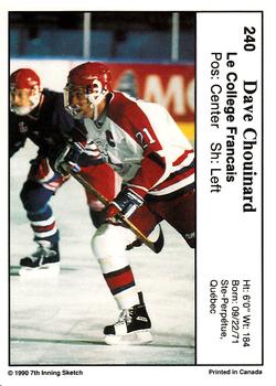 1990-91 7th Inning Sketch QMJHL #240 Dave Chouinard Back