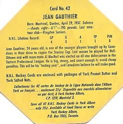 1961-62 York Peanut Butter (Yellow Back) #42 Jean Gauthier Back