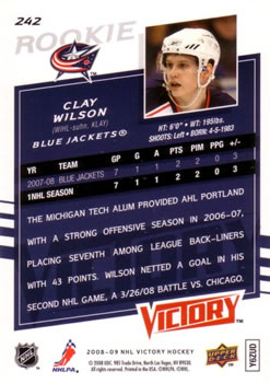 2008-09 Upper Deck Victory #242 Clay Wilson Back