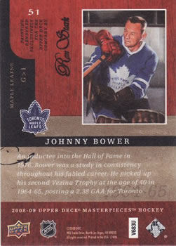 2008-09 Upper Deck Masterpieces #51 Johnny Bower Back