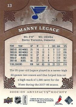 2008-09 Upper Deck Artifacts #13 Manny Legace Back