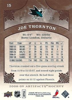 2008-09 Upper Deck Artifacts #15 Joe Thornton Back