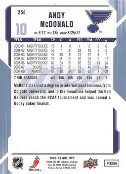 2008-09 Upper Deck MVP #258 Andy McDonald Back