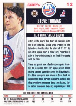 1992-93 Score Canadian #12 Steve Thomas Back