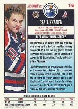 1992-93 Score Canadian #16 Esa Tikkanen Back